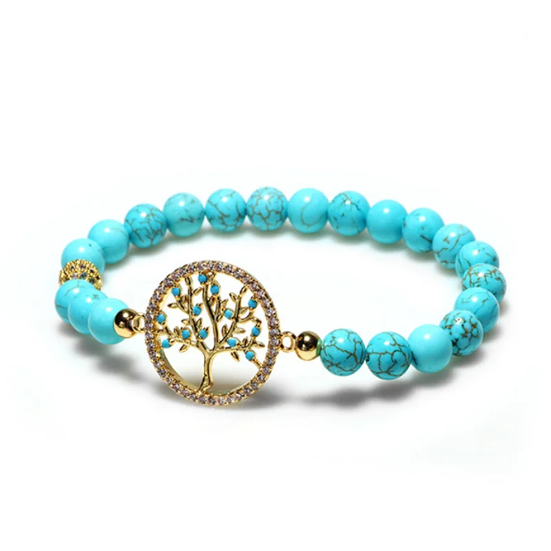 Tree Of Life Turquoise Bracelet For Women Luxury Brand Top Quality Natural Stone Hand Wrist Female Jewellry Jewelry Gift