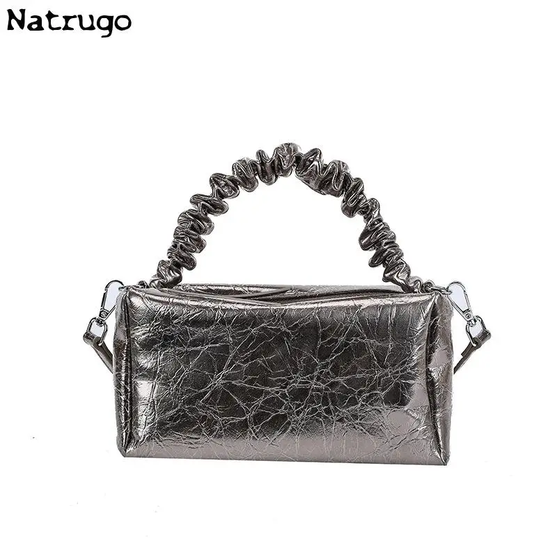 Women\'s Handbags Laser Silver Clutch Metallic Pleated Shoulder Bags For Women 2024 Luxury Ladies Single Shoulder Crossbody Bag