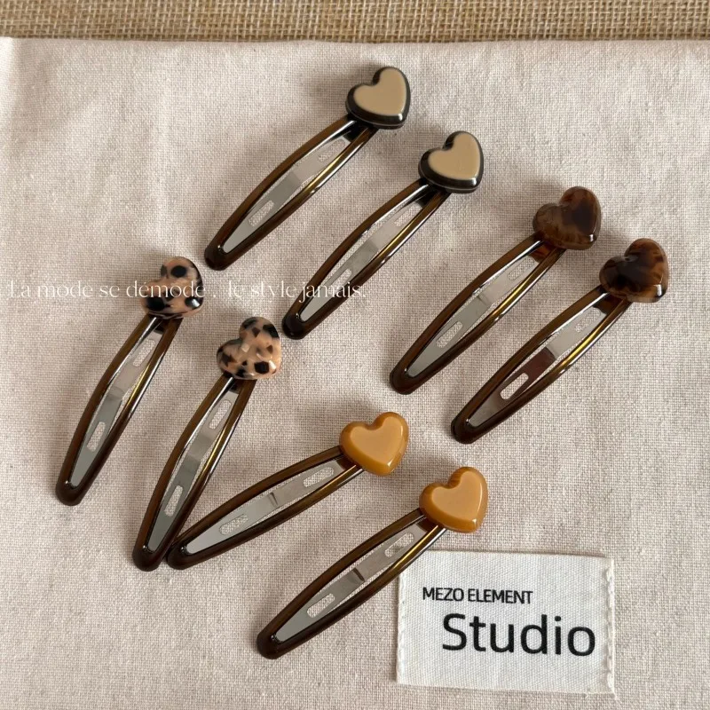 Korean Minimalist Leopard Print Snap Hair Clips vintage Bangs BB Clips Heart Side Hair Accessories