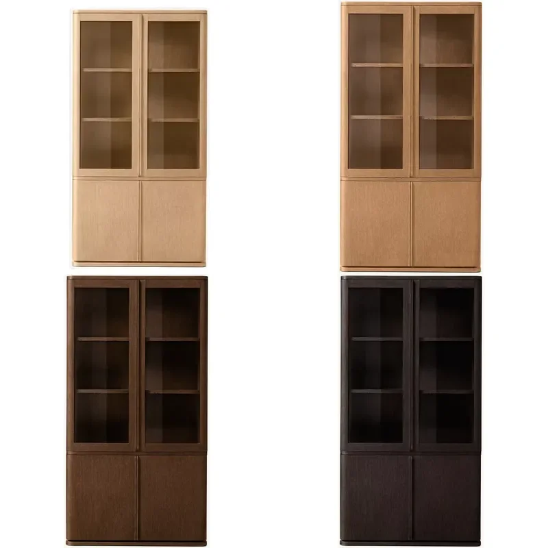 R American Country Retro Solid Wood Bookcase, Home Dust-proof Glass Door Bookcase, Wall-mounted Study Storage Cabinet, Shelf