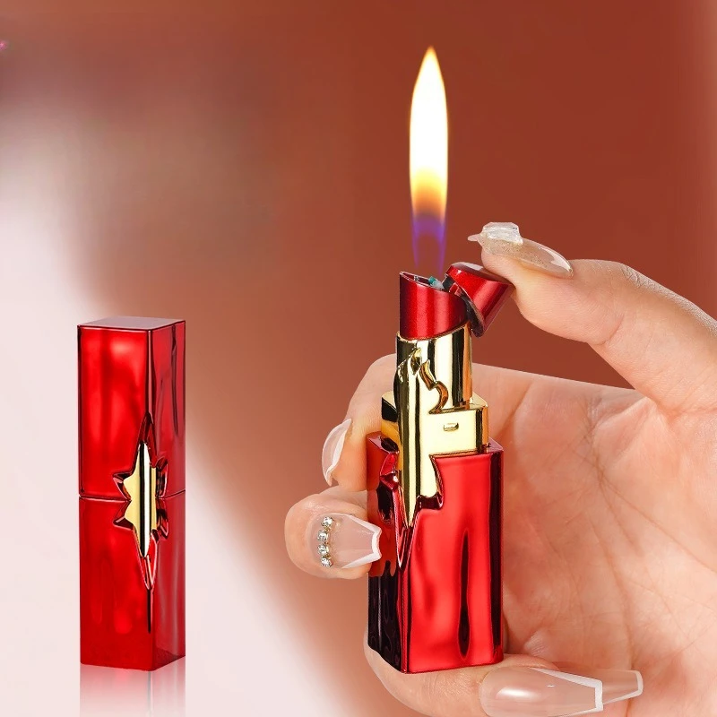 

2025 New Lighter for Women Portable Gift Fun Lipstick Open Flame Creative Fun and Aesthetically Pleasing Cigarette Accessories
