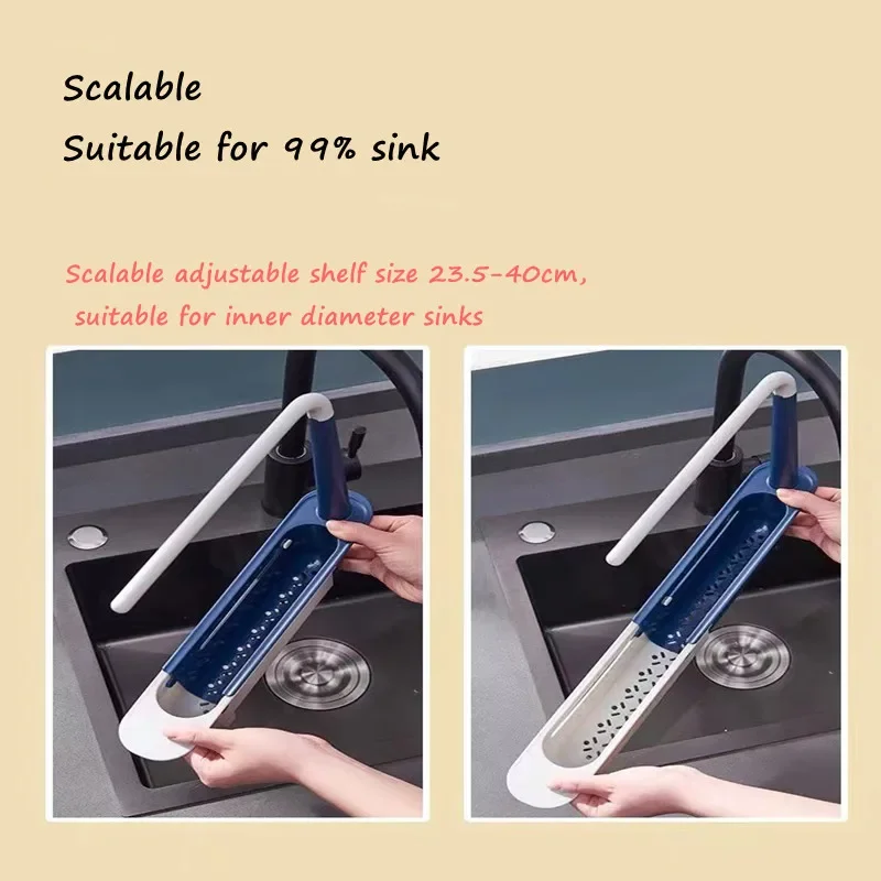 1PCS 23.5-40cm PP Kitchen Telescopic Shelf Drain Water Rack Sinks Organizer Soap Sponge Towel Holder Kitchen Gadgets Storage