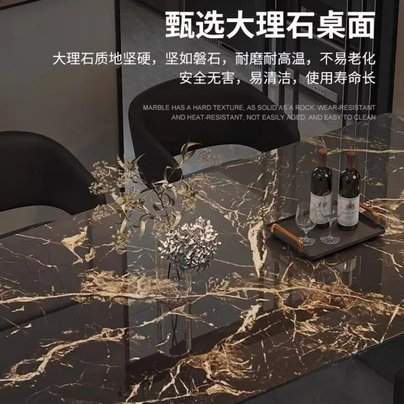 Natural marble dining table modern simple rectangular household chair combination size apartment dining table