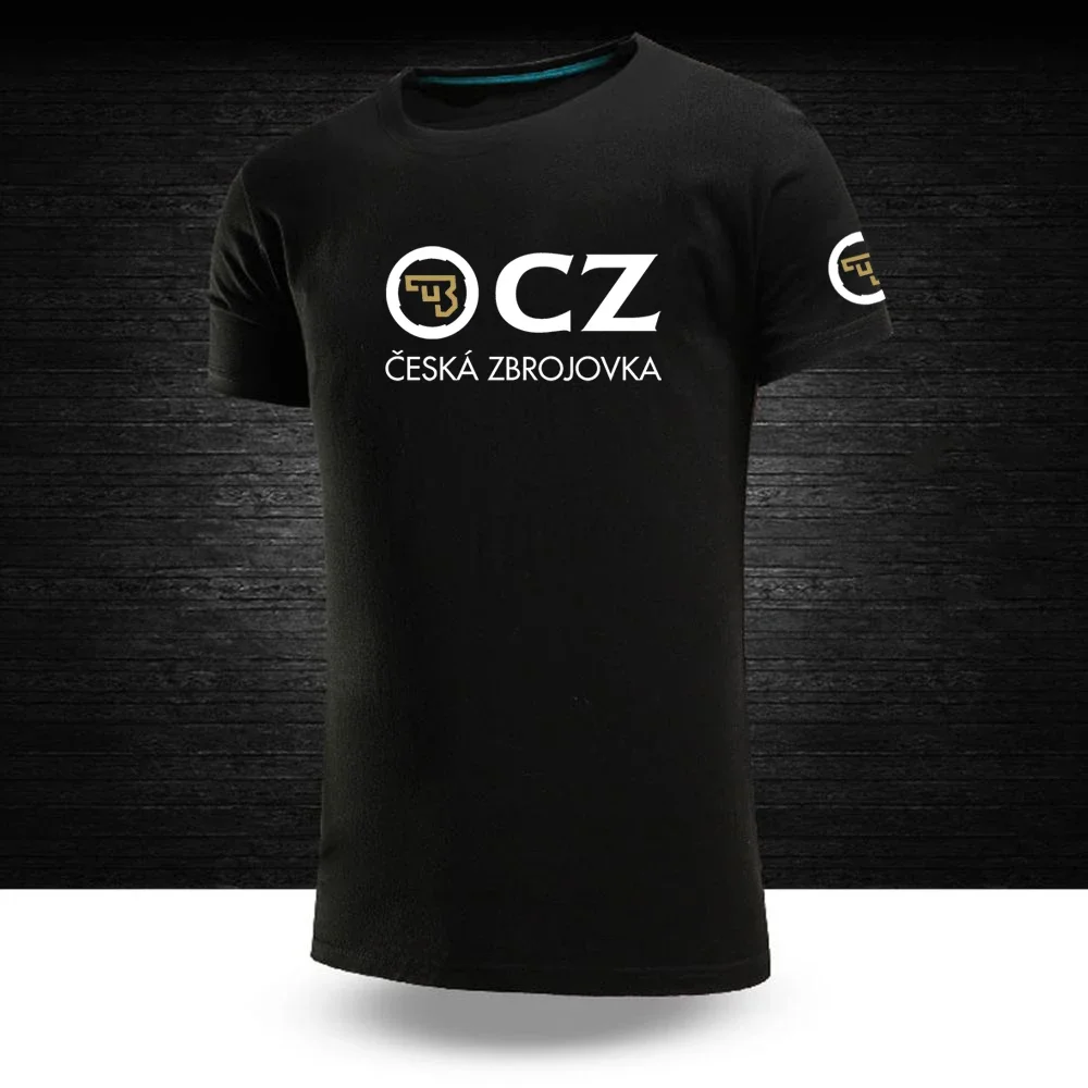 2024 Summer Fashion New CZ Ceska Zbrojovka Czech Firearms Logo Print Cotton Casual Tops Tees Solid Color Breathable Short Sleeve