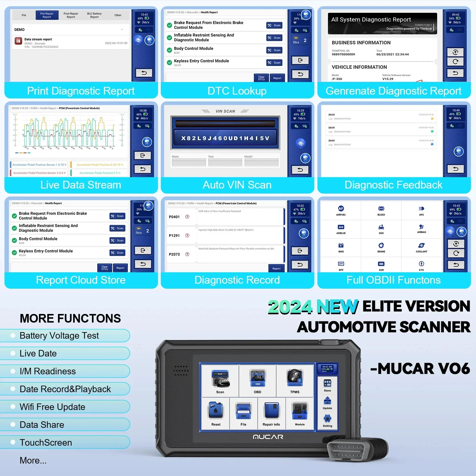 MUCAR VO6 Professional OBD2 Car Diagnostic Scanner Auto Full System Scan Tool ECU Coding Action Test Automotive Diagnostic Tools