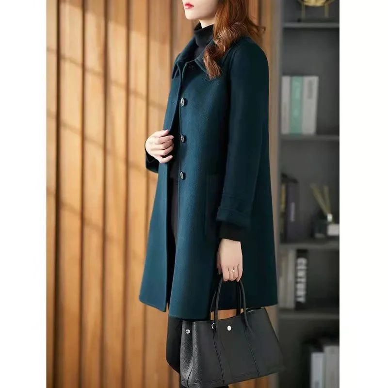 Fashionable Age-reducing Double-sided Woolen Goods Medium-length Loose-fit Slimming Jacket For Women 2024 Spring Autumn Style