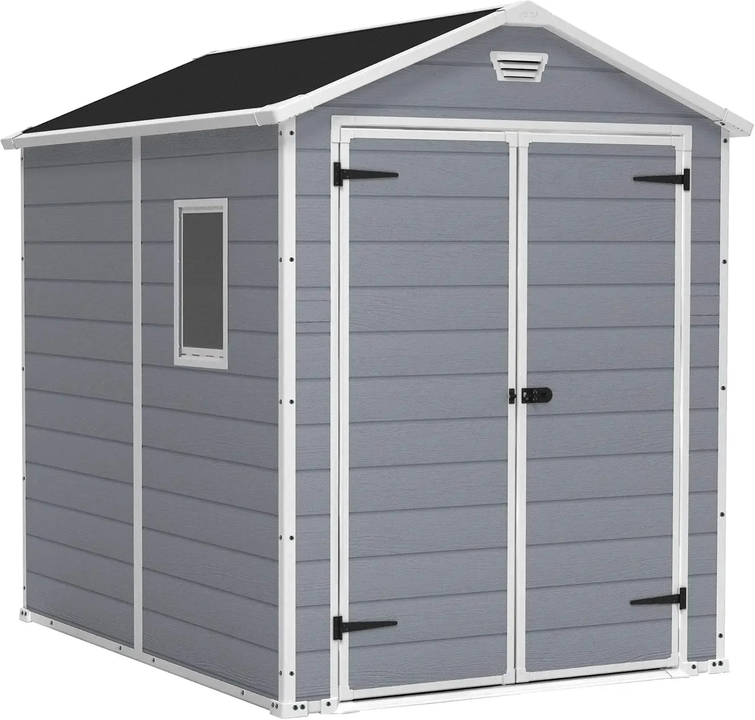 Duty Resin Outdoor Storage Shed with Double Lockable Doors, Floor Panel, & Built-in Ventilation, Light Grey