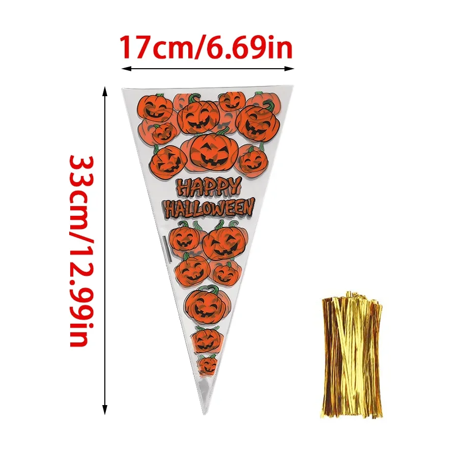 95pcs Happy Halloween Pumpkin Pattern Candy Bags Transparent Plastic Treat Pouches with Twist Ties for Party Trick-or-Treat XJM