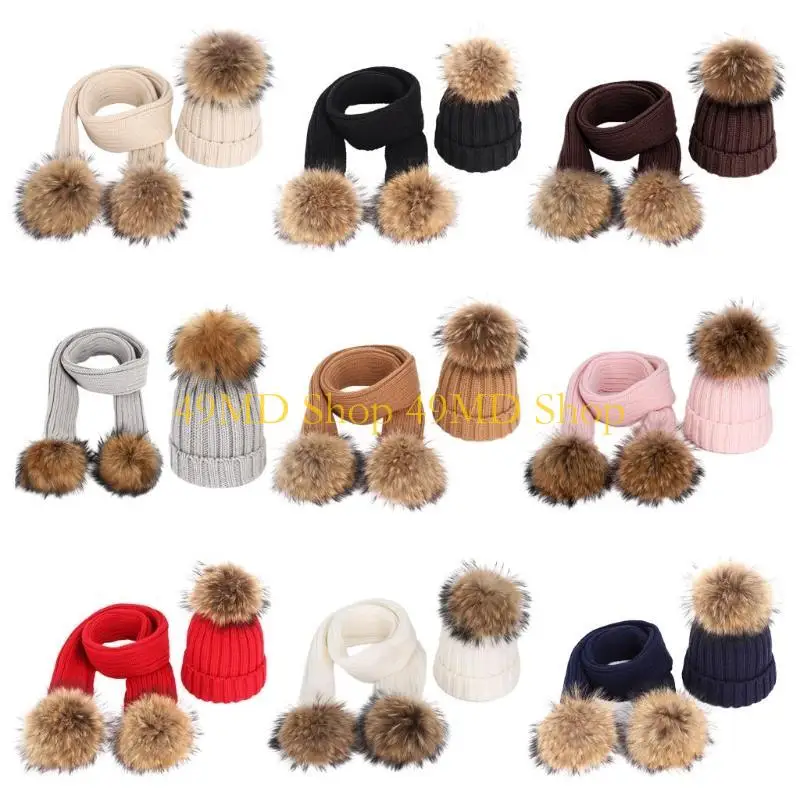 49md-2-uds-gorro-tejido-para-ninos-conjunto-bufanda-larga-pompon-bola-piel-sintetica-para-bebe