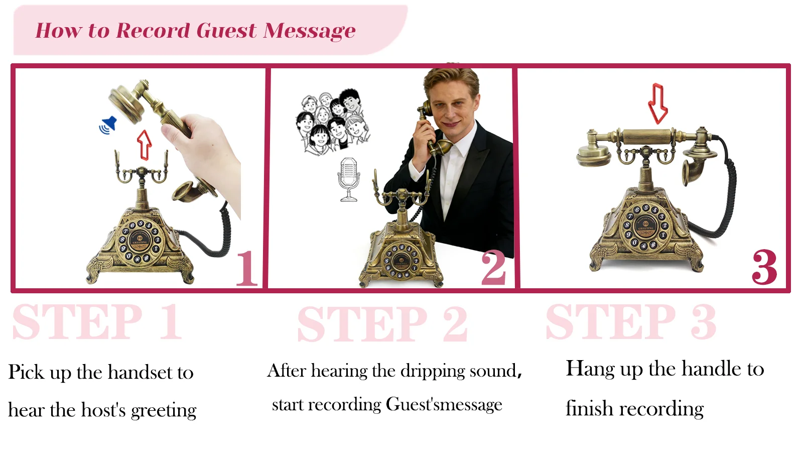 Sprach-Gästebuch-Telefon, Audiolibro-Gästebuch, Klassisches Retro-Telefon für Hochzeit, Ruhestand, Abschlussfeier, Geburtstag, Party – Detail 3