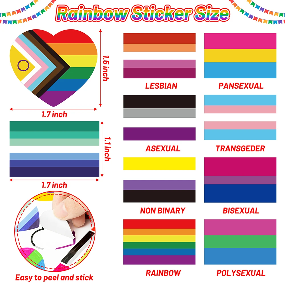 30Pcs Rainbow Flag Stickers Set LGBTQ Heart Paper Decal Gay Square Self Adhesive Decal Decor For Laptop Phone Luggage Suitcase