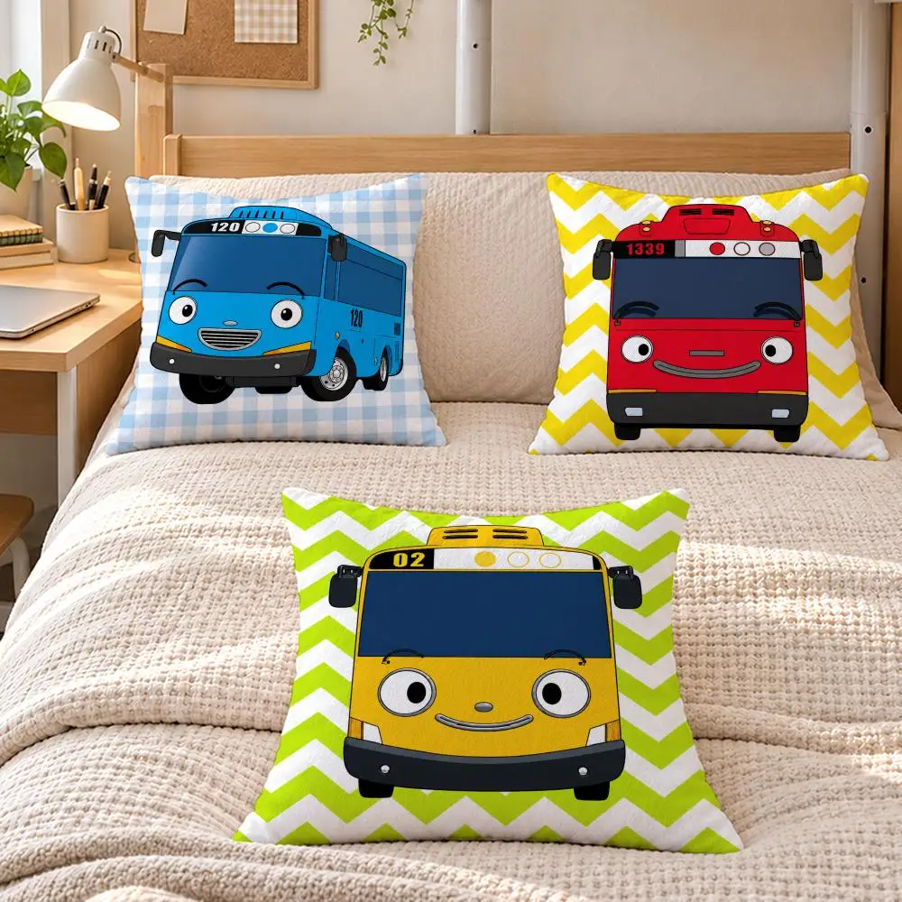 Cartoon Kids T-Tayo The Little Bus Cushion Cover Soft Short Plush Sofa Bedroom Den Car Dorm Decor Gifts