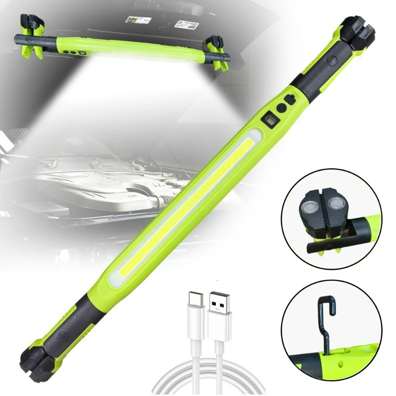 COB Magnetic Emergency Repair Light Strip with Hooks, Outdoor Flashlight, Multifunctional Power Bank, Shockproof Lighting Tool