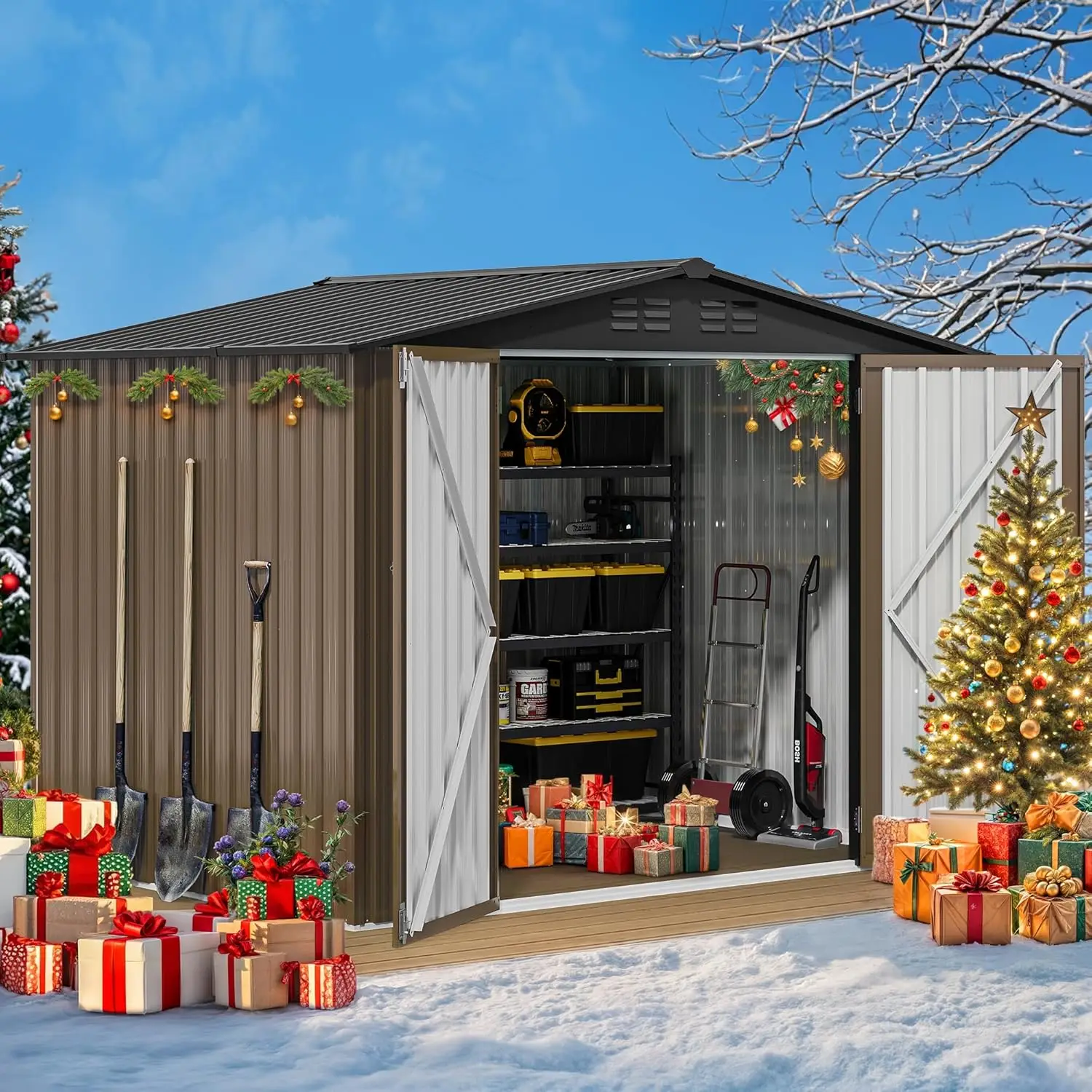 Dwvo 8X6Ft Metal Outdoor Storage Shed, Waterproof Tool Shed Heavy-Duty Storage Unit With Lockable Door And Vents, Ideal For