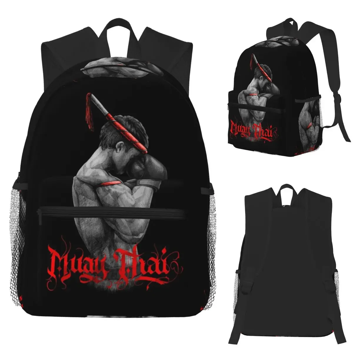 Muay Thai Boxing Fighter Student Backpack School Bag Hiking Travel Daypack for Men Women Fashion Bookbag Shoulder Bags