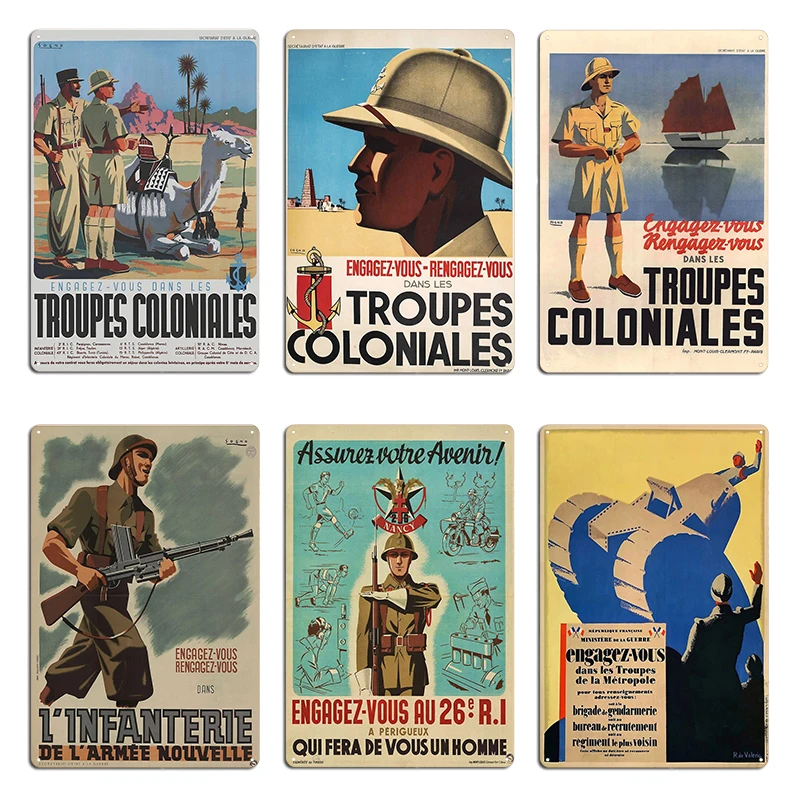 Vintage French Recruitment Poster Troupes Coloniales Meharistes by Sogno Metal Design Plaques designer Create Tin Sign Poster