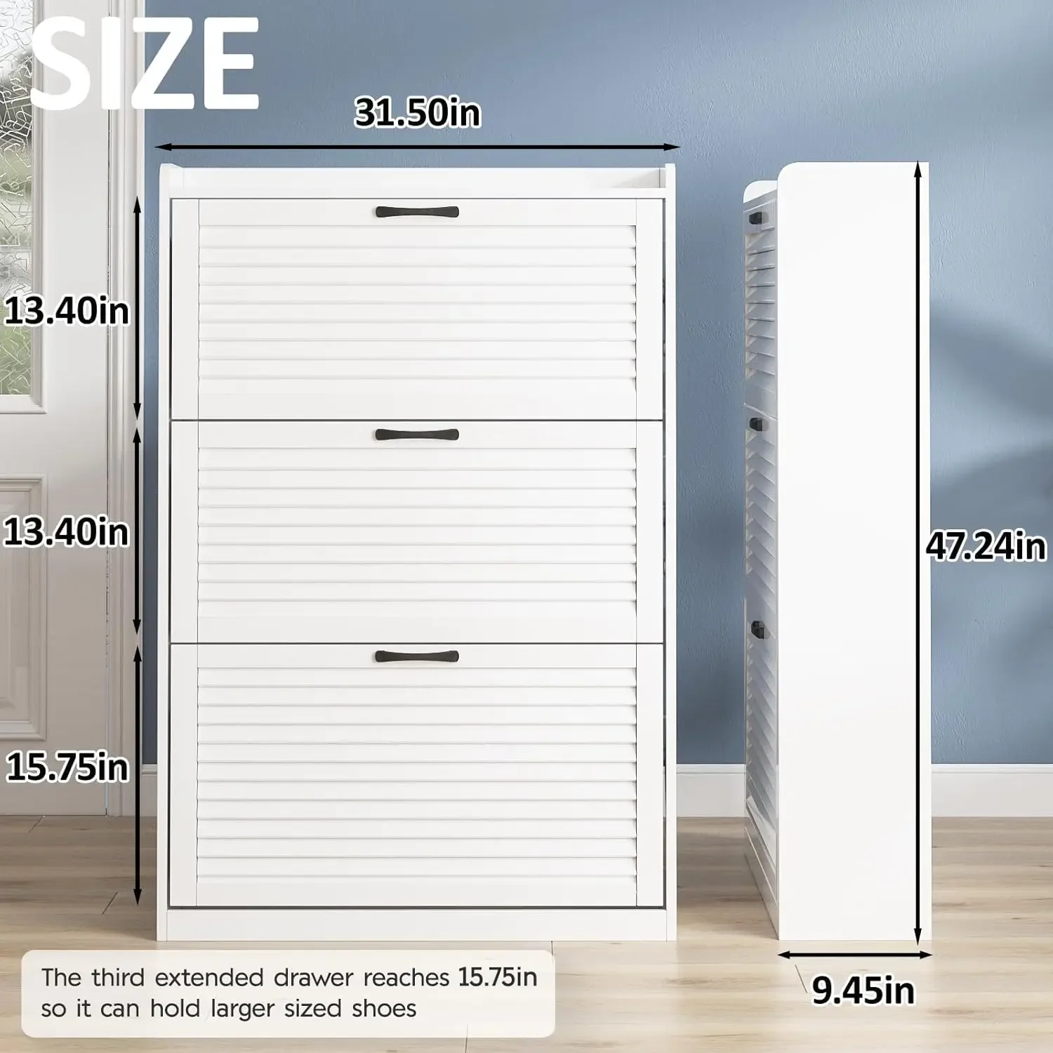 Shoe Storage Cabinet with 3 Flip Louvered Doors, Freestanding Organizer with Metal Hinges, Shoe Cabinet for Entryway, Na