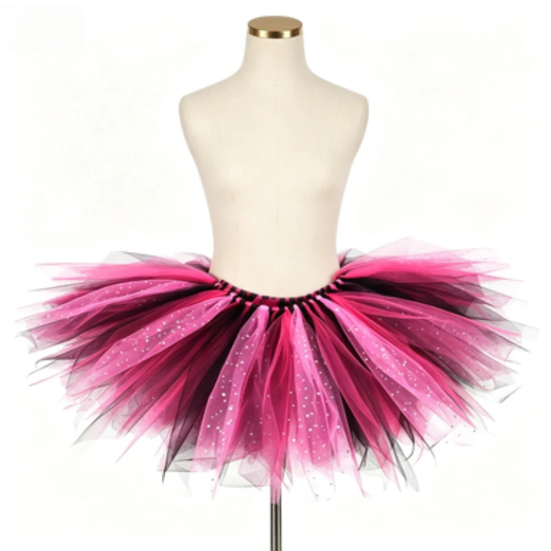 American Little Girls' Sequin Tulle Fluffy Tutu Skirt, Fashion Kids' Sheer Tulle Dance Outfit, Suitable for Halloween Party