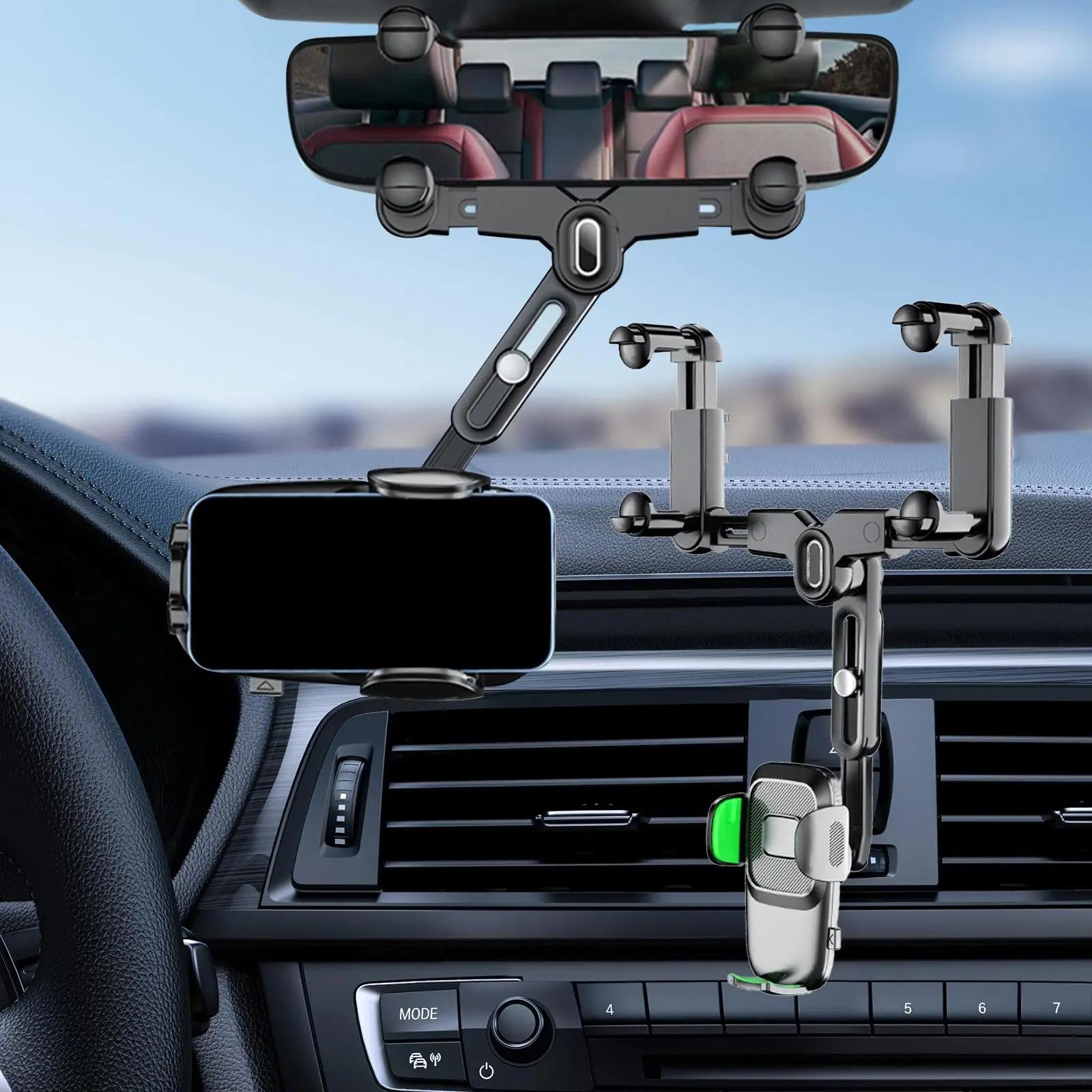 Car Rearview Mirror Phone Holder Easy to Use Navigation Multifunctional