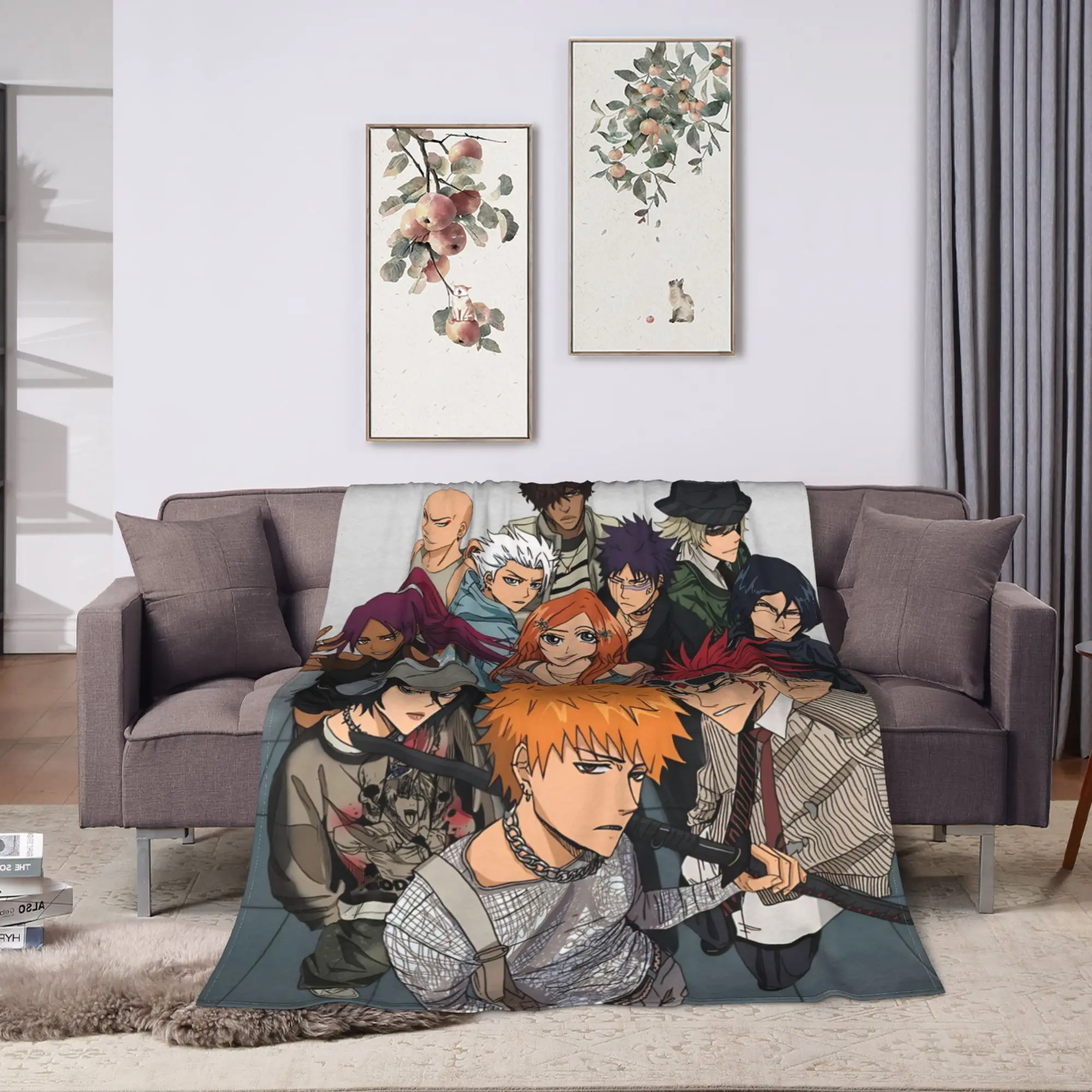 Super Soft Blanket Picnic BLEACH Anime Ichigo  Throw Blanket  Flannel Bedspread For Couch Chair Graphic Sofa Bed Cover