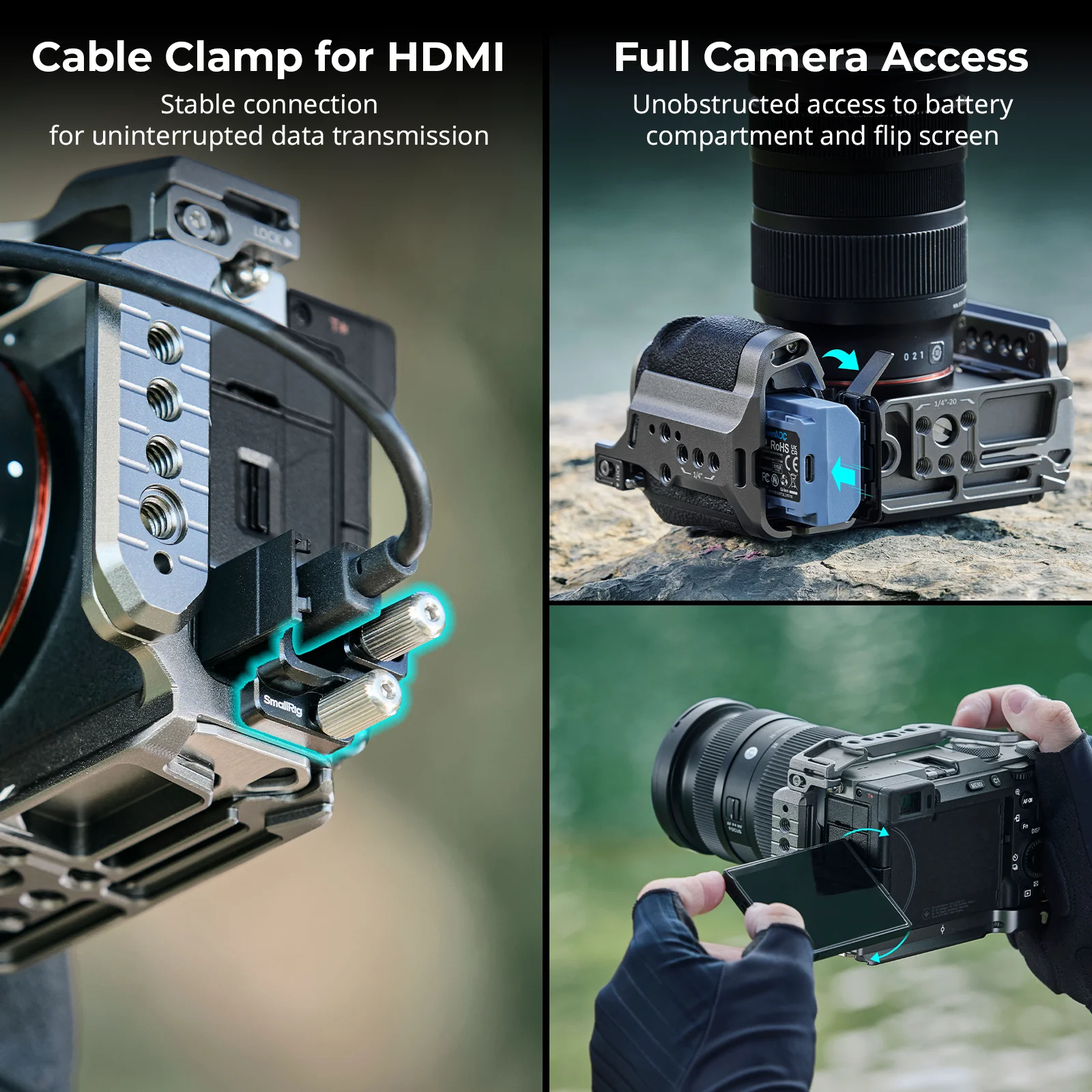 Sony Alpha 7C II /7CR용 SmallRig "HawkLock" 퀵 릴리스 케이지 키트(실리콘 핸들 케이블 클램프 포함) 퀵 릴리스 플레이트 5198
