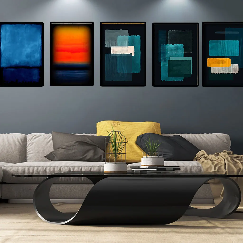 マークロスコ青と黒のアートレプリカ写真ハイレベルミニマリズムキャンバスポスタープリント絵画リビングルーム家の装飾