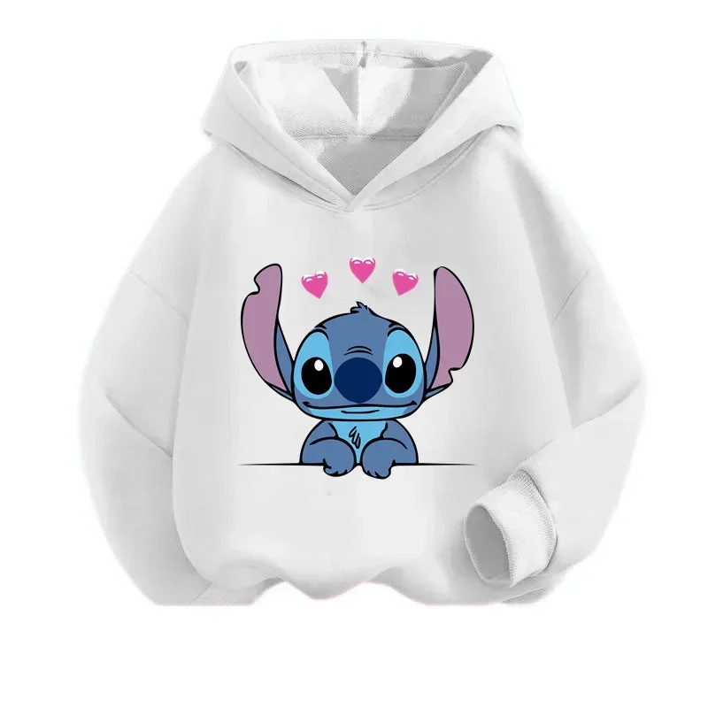 Nowe bluzy z kapturem Stitch dziewczęca bluza jesienno-zimowa z długim rękawem swetry w stylu Harajuku seria Disney Stich Casual topy z kapturem