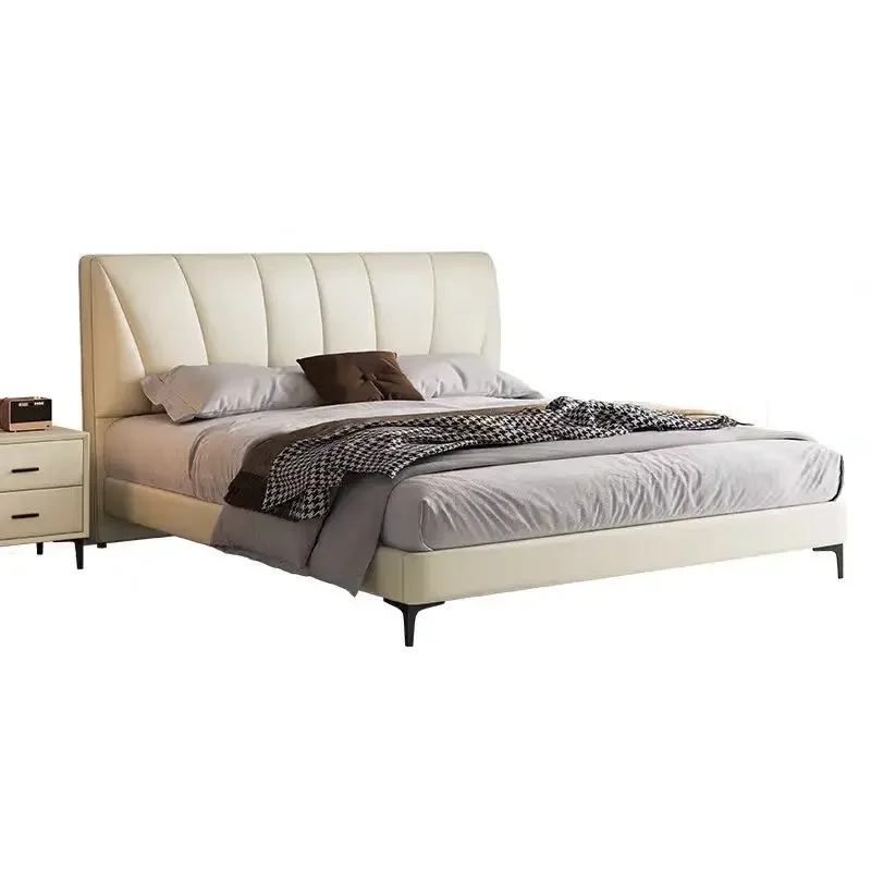 

# Горячая для популярной кровати для спальни, современная кожаная кровать размера «queen-size», роскошный минималистичный дизайн, мебель для отеля, дома, каркас кровати, King Size