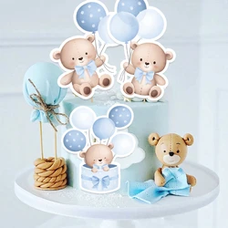 20pcs Carton Balloon Bear Paper Blue Pink Cupcake Toppers for Baby Shower Kids Bear Birthday Party Decorations DIY Cake Supply