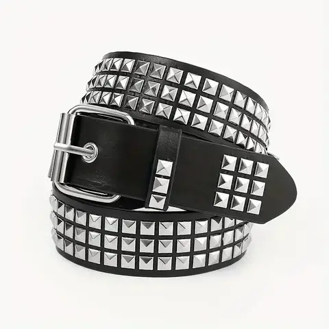 2026 New Square Bead Rivet Belt Metal Pyramid Belt Men and Women Punk Hardware Jeans Belt Y2K Belt Designer Belt Women's Belts