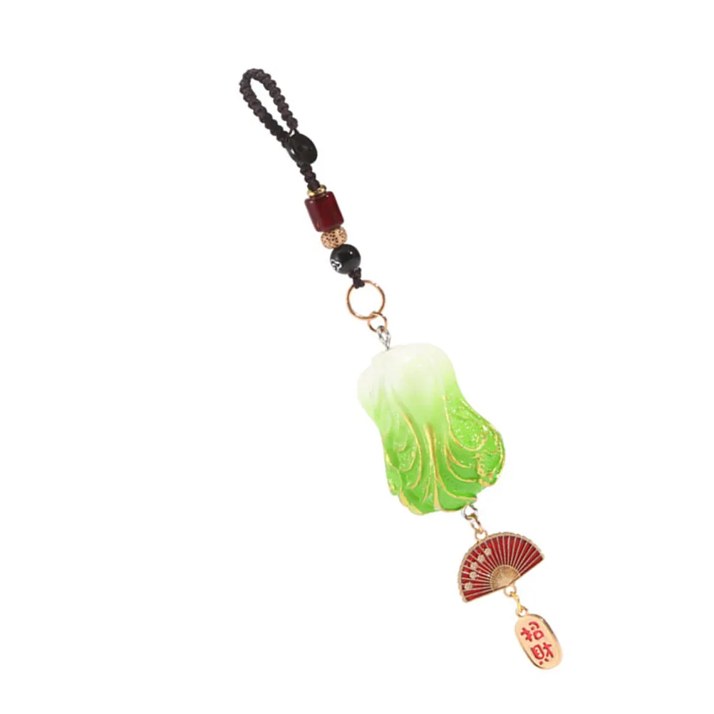 Resin Cabbage Keychain Wealth Attracting Hanging Ornament for Car Rearview Mirror Happiness Charm Imitation Vegetable Key Ring