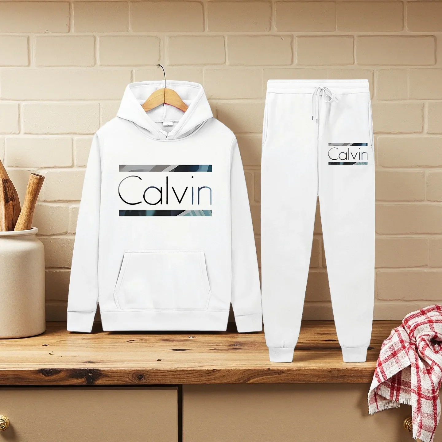 

Loose Fit Hoodie & Jogger Set - 2026 Popular 'Calvin' Print, Casual Style