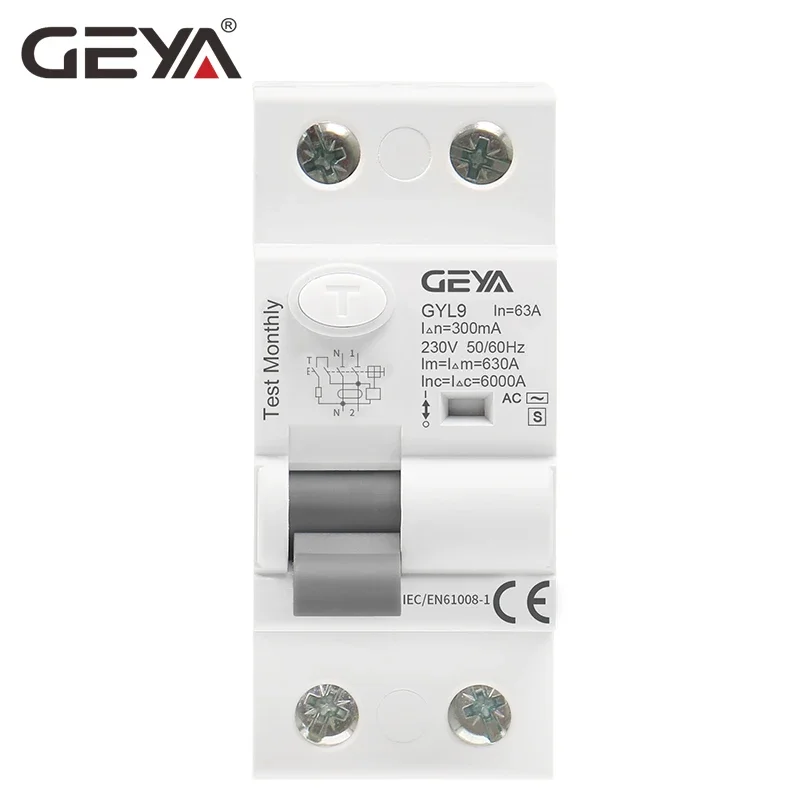 GEYA GYL9 AC-S Type Time Delayed RCD RCCB ELCB Delay Type Electromagnetic Circuit Breaker 2Pole 40A 63A 100mA 300mA