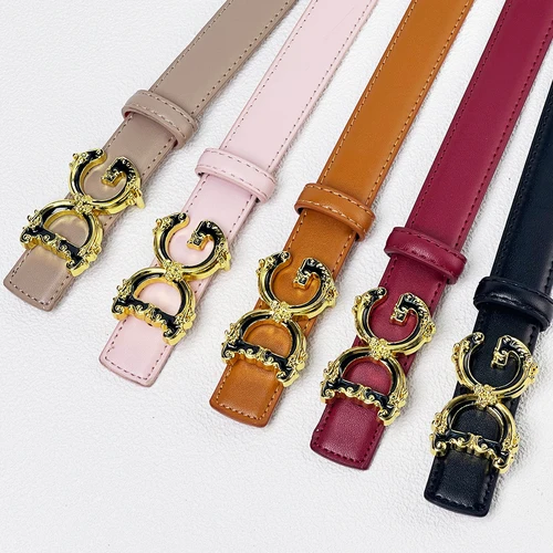 Imagen 1 del producto Cinturón delgado con estampado DG de diseñador para mujer, cinturón fino de PU dorado brillante, multicolor para pantalones cortos vaqueros, regalo elegante para todas las ocasiones