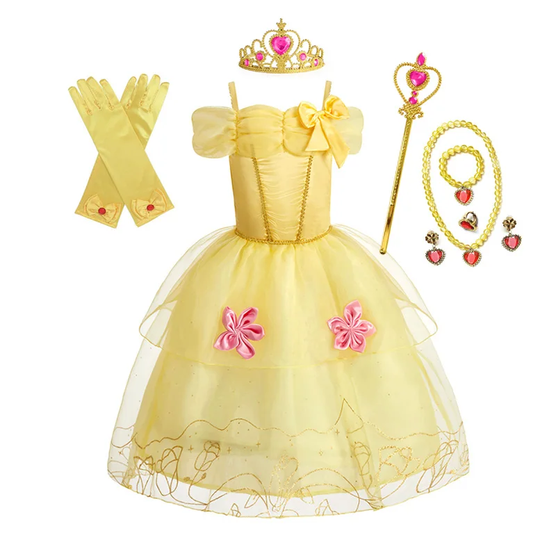 Disney Theme Princess Dress for Girls Cosplay Rapunzel Sofia Aurora Costume Halloween Carnival Kids Birthday Ball Gown Clothes