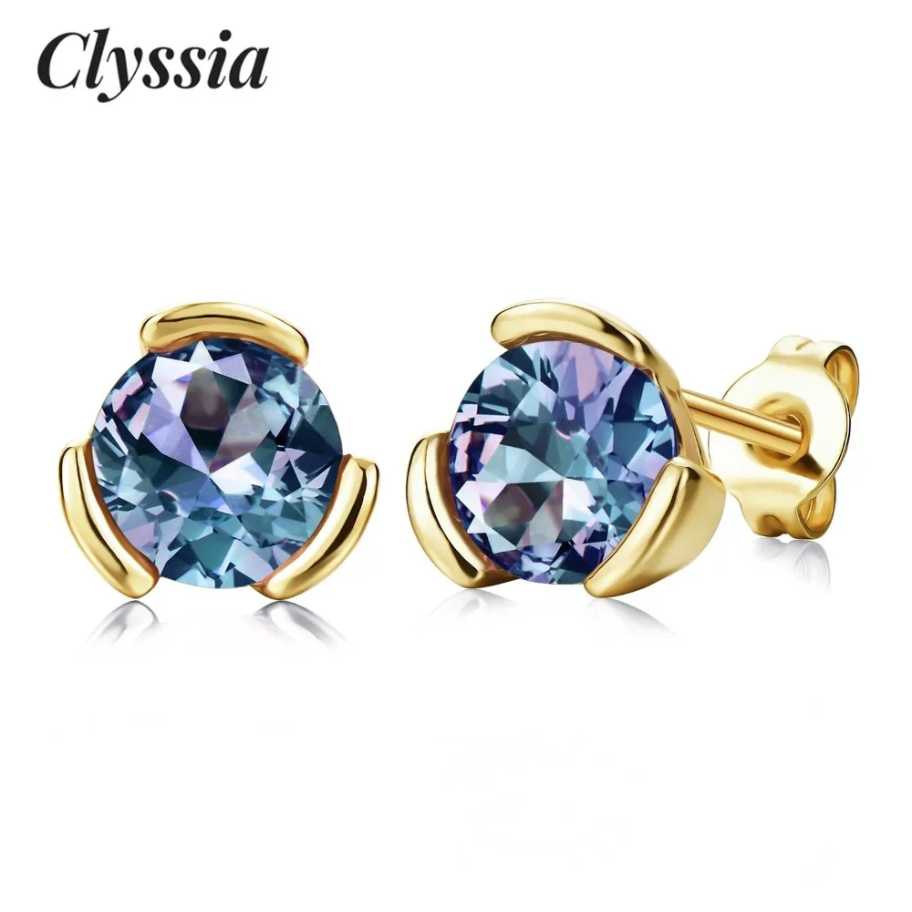 

CLYSSIA, серебро 925, позолоченный александритовый драгоценный камень, никель и свинец, серьги-гвоздики, ювелирные изделия, новые модные женские украшения