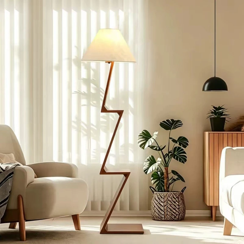 Simple living room floor lamp Nordic log wind bedroom sofa shelf integrated lamp floor lamp
