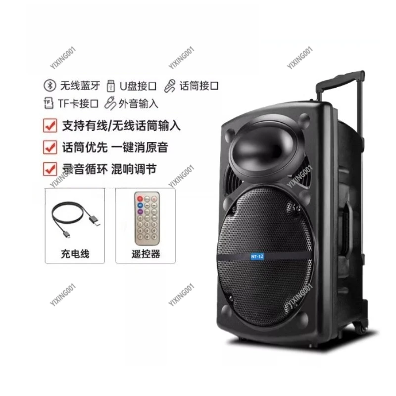 12 Inch Outdoor Bluetooth Speaker - High Power Subwoofer with Mic for Square Dance KTV Home Singing