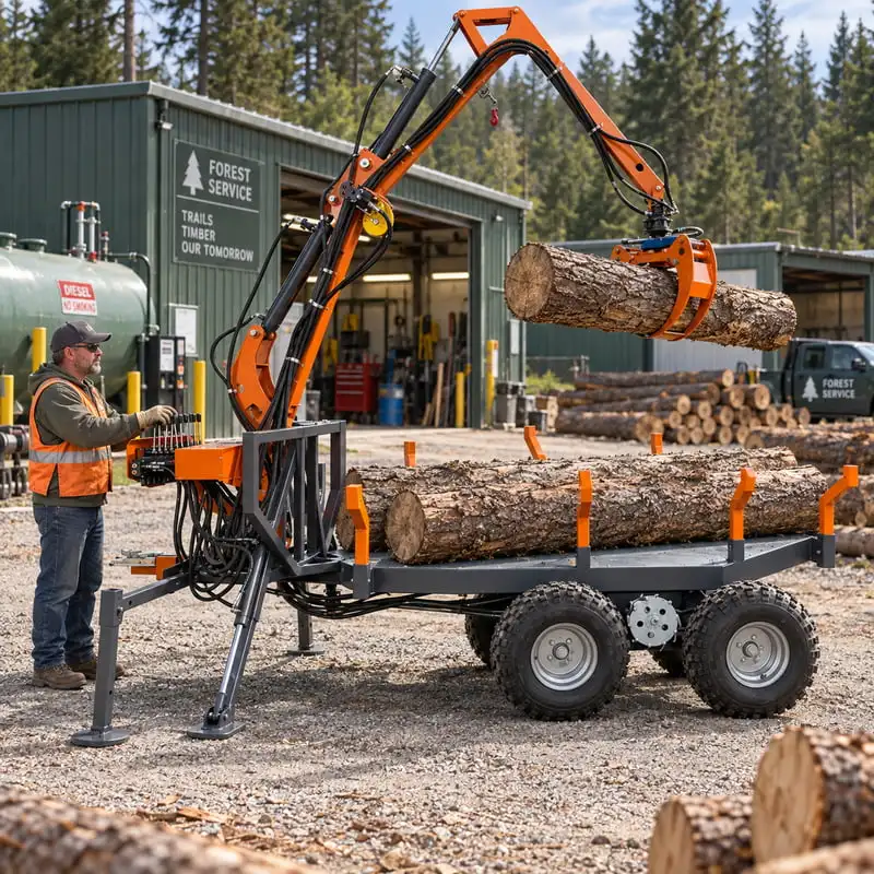 ATV Log Loader Trailer with Flexible Boom Reach for Timber Forwarding Customized Efficient Tractor Timber Trailer