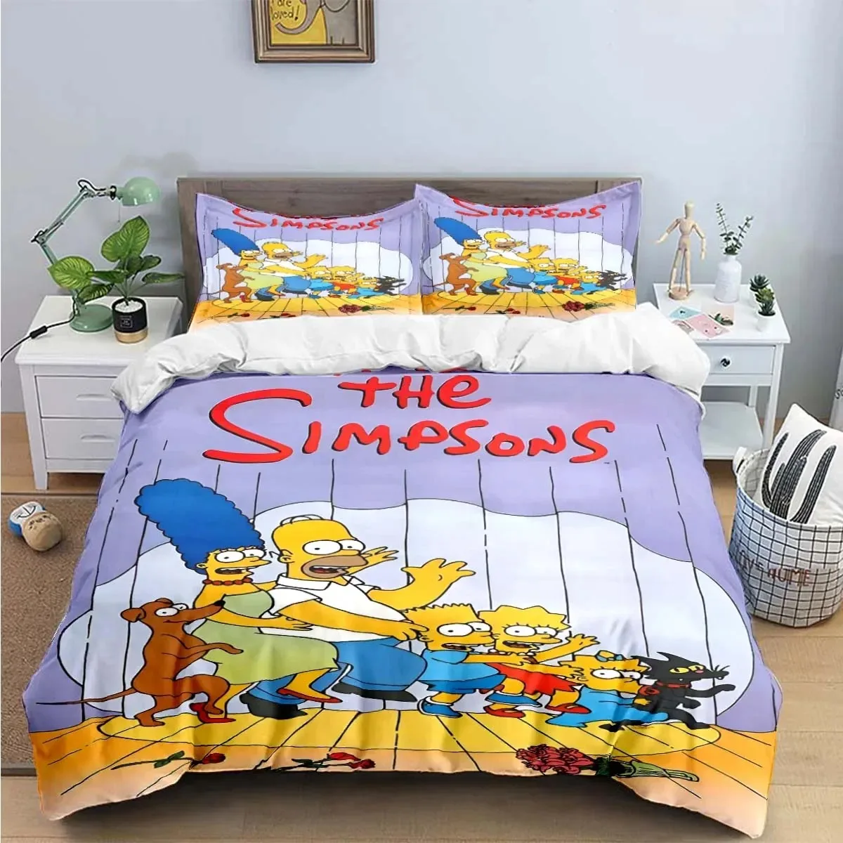 Simpsons-Bart-Lisa King Size Bedding Sets Anime Lisa Cosplay Cute Bed Quilt Covers Pillowcases Bedroom Duvet Cover Sets