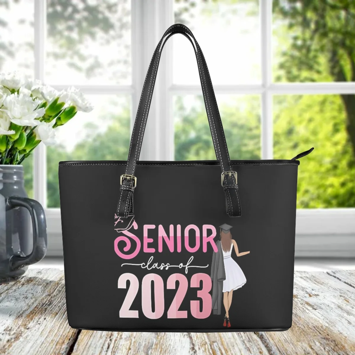 

Senior Class Of 2023 Graduate Girls Designer Shoulder Bag Classic PU Leather Large Capacity Handbags Travel Beach Tote Bags Gift