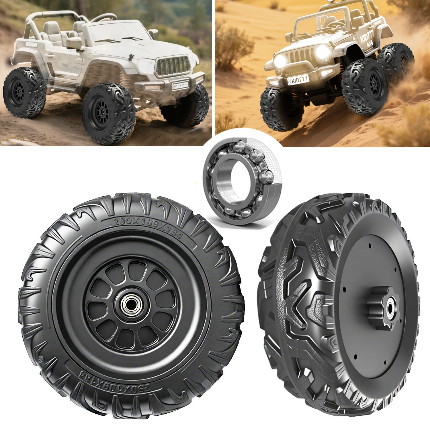 

1pcs 29CM/11.4'' EVA Solid Rubber Tire for Children Power Wheels Ride on Car ﻿Alligator Tires Upgrade Parts,Black,Bearing,Wheel