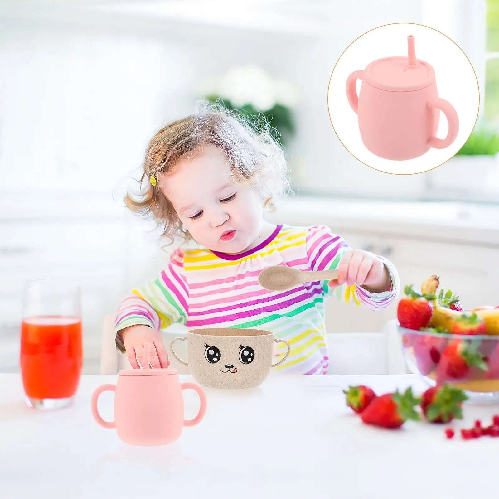 

Детская силиконовая тренировочная чашка для воды с ручкой и трубочкой, мягкая, безопасная, непроливаемая, легкая, для малышей 6-12 месяцев