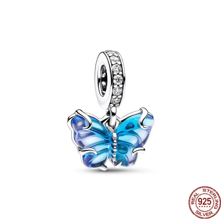 Murano Glass Butterfly Charm para Mulheres, Glow Firefly Dangle, Jewelry Bead, 925 Sterling Silver, Fits Pulseira Pandora Original, Nova