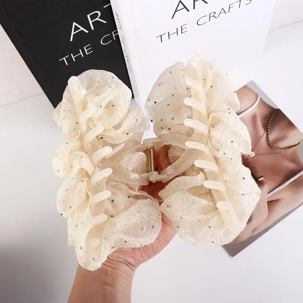 Plastic Hairgrips Mesh Ponytail Holder Large Hairpins Hair Crab Claw Korean Shark Clip Women Hair Clips Bow Hair Claw Bowknot