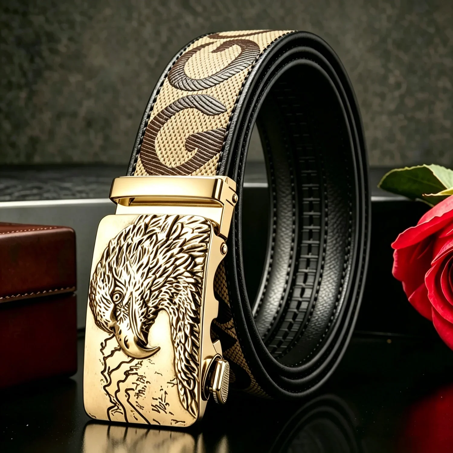 POYYAS Stilvoller Metallschnallen-Gürtel für Herren und Damen mit bedrucktem Buchstaben- und Tiermotiv aus Legierung – Modischer Gürtel für den Alltag und als Jeans-Accessoire – Modisches Buchstabenmuster-Design, perfektes Accessoire für Business und Freizeit