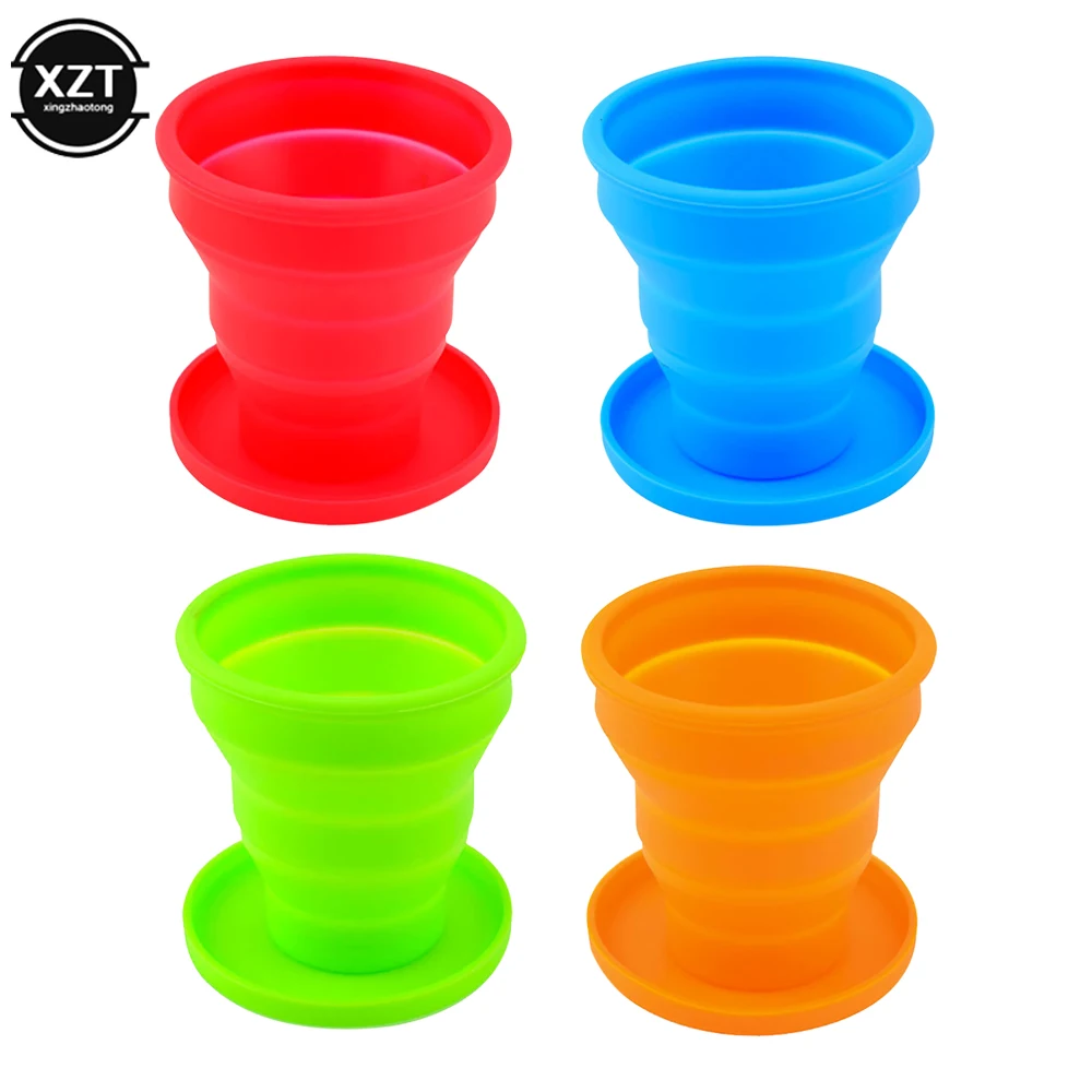 Hot Sale 200ml Portable Silicone Retractable Folding Cup With Lid Telescopic Collapsible Drinking Cup Outdoor Travel Water Cup