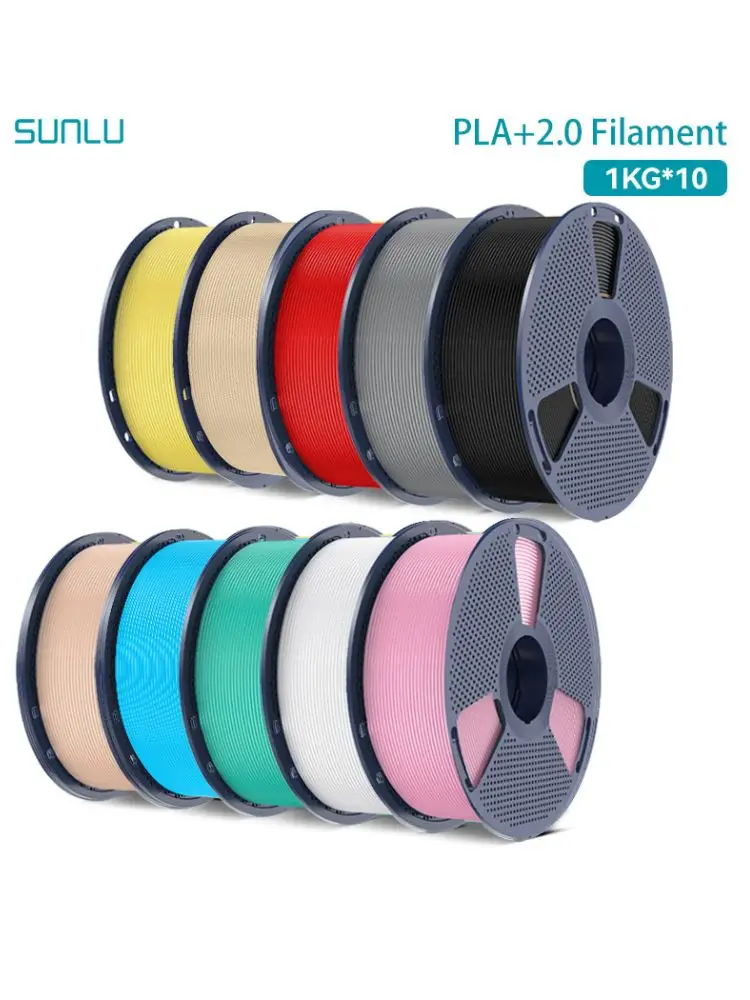 SUNLU PLA+ 2,0 1,75 mm 10 Rollen, extrem robust (19,8 kg/m2 Impact), 2–3 x stärker, schneller Druck 300 mm/s, Hochgeschwindigkeits-3D-Drucker-Filament