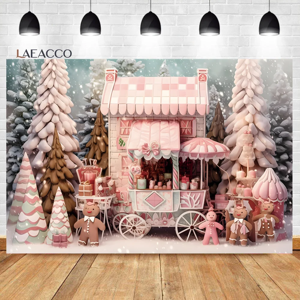 

Laeacco Merry Christmas Candy Shop Backdrop Winter Frozen Tree Gingerbread New Year Party Kids Portrait Photography Background