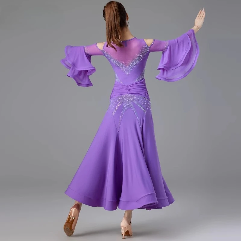 Costume da competizione per valzer, abito da ballo da sala, danza standard nazionale moderna, abbigliamento da tango femminile per palcoscenico di pratica rumba